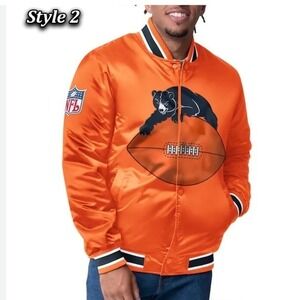 Starter Chicago Bears NFL Reversible Bomber Jacket Orange Navy Small NWT
